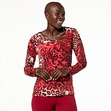 IMAN Global Chic Printed Top with Goldtone Chain Detail