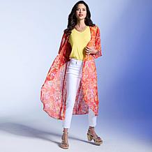 IMAN Global Chic Printed Woven Duster Cardigan