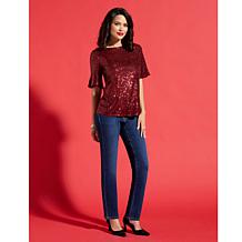 IMAN Global Chic Sequin and Jersey Knit Top