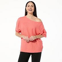IMAN Global Chic Textured Knit Asymmetrical Dolman Sleeve Top