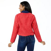 IMAN Global Chic Tweed Jacket with Denim Trim