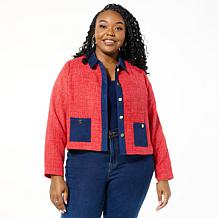 IMAN Global Chic Tweed Jacket with Denim Trim
