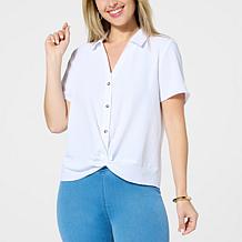 IMAN Global Chic Twist Front Collared Top 