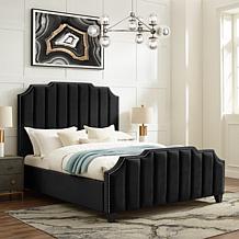 Inspired Home Poppy Velvet Channel Queen Bed w/ Nailhead Trim, Pink
