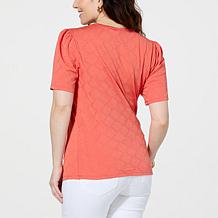 Jaclyn Smith Eyelet Knit Puff-Sleeve Tee