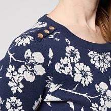 Jaclyn Smith Jacquard Sweater Knit Tee with Button Detail