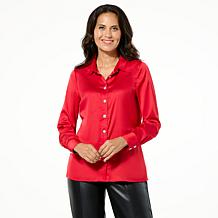 Jaclyn Smith Jeweled Button Front Satin Top