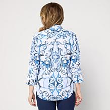 Jaclyn Smith Printed 3/4-Sleeve Hi-Low Hem Shirt