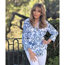Jaclyn Smith Printed 3/4-Sleeve Hi-Low Hem Shirt