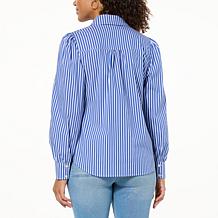Jaclyn Smith Puff-Sleeve Button-Front Striped Shirt