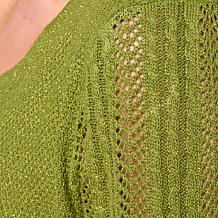 Jaclyn Smith Shiny Ribbed Knit Pointelle Sweater with Detachable Cami