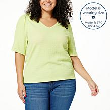 Jaclyn Smith Short Sleeve V-Neck Pucker Tee