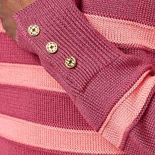 Jaclyn Smith Striped Raglan Cable Knit Crew Neck Sweater