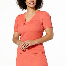 Jaclyn Smith V-Neck Twist Pucker Knit Tee