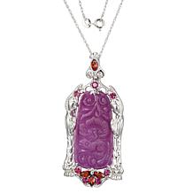 Jade of Yesteryear Carved Jade and Gemstone Prayer Pendant with Chain