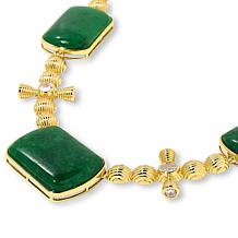 Jade of Yesteryear Green Jade Emerald-Cut Necklace with CZ Accents