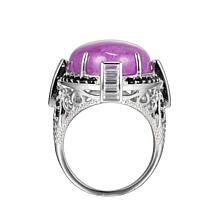Jade of Yesteryear Sterling Silver Lavender Jade, CZ & Crystal Ring