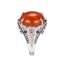 Jade of Yesteryear Sterling Silver Red Jade and Multi-Gemstone Ring