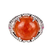 Jade of Yesteryear Sterling Silver Red Jade and Multi-Gemstone Ring
