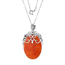 Jade of Yesteryear Sterling Silver Red Jade, Garnet and CZ Pendant