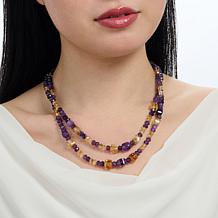 Jay King 2 Strand Amethyst & Citrine Necklace, Sterling