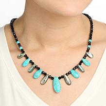 Jay King Black Chalcedony, Turquoise and Abalone Shell Necklace