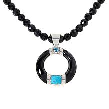 Jay King Black Chalcedony, Turquoise & Blue Topaz Pendant-Necklace