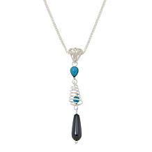 Jay King Kingman Turquoise and Midnight Chalcedony Pendant with Chain 