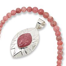 Jay King Pink Rhodochrosite Marquise Pendant with 18" Beaded Necklace