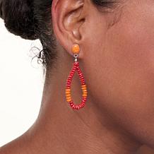 Jay King Red and Orange Coral Bead Loop Drop Earrings