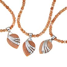 Jay King Reversible Peach Stone Sterling Silver Pendant with Necklace