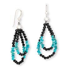Jay King Sterling Silver Black Spinel and Turquoise Loop Drop Earrings