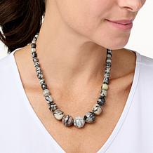 Jay King Sterling Silver Feather Gray Calcite Bead Necklace