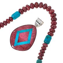 Jay King Sterling Silver Thulite and Turquoise Inlay Pendant-Necklace