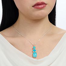 Jay King Turquoise Kingman 3 Stone Pendant with Chain, Sterling