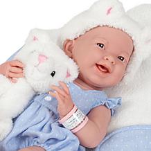 JC Toys La Newborn 15" Real Girl Baby Doll Blue Outfit & Pet Cat