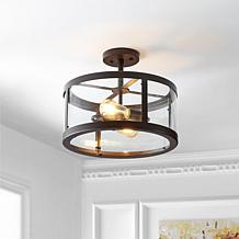 Jonathan Y Black Herndon 2-Light 15 in. Iron/Glass LED Flush Mount