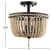JONATHAN Y Black Light Taupe Allie 14" Wood Beaded Metal Flush Mount