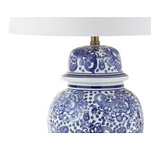 JONATHAN Y Blue and White Ellis 29.5" Ceramic LED Table Lamp