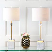 JONATHAN Y Brass Dawson 30" Marble and Crystal Set of 2 Table Lamps