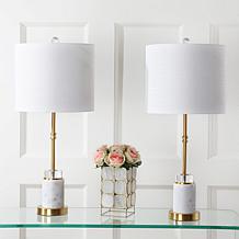 JONATHAN Y Brass Harper 22" Marble Crystal LED Set of 2 Table Lamp