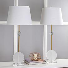 JONATHAN Y Brass Spencer 34" Crystal and Metal LED Set of 2 Table Lamp