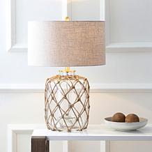 JONATHAN Y Brown and Clear Mer 26.5" Glass and Rope LED Table Lamp