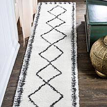 JONATHAN Y Calvia Moroccan Diamond Shag White/Black 2' x 10' Runner