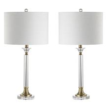 JONATHAN Y Clear Gold Mark 28" Crystal & Metal LED Set of 2 Table Lamp