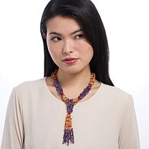 KALIFANO Amethyst and Carnelian Chip Tassel Drop Necklace