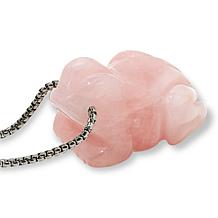 KALIFANO Carved Gemstone Frog 30" Stainless Steel Necklace