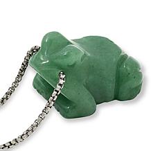 KALIFANO Carved Gemstone Frog 30" Stainless Steel Necklace
