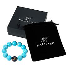 KALIFANO Globe Accent Gemstone Bead Stretch Bracelet