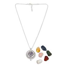 KALIFANO Lotus Flower Locket with Interchangeable Gemstones and Chain